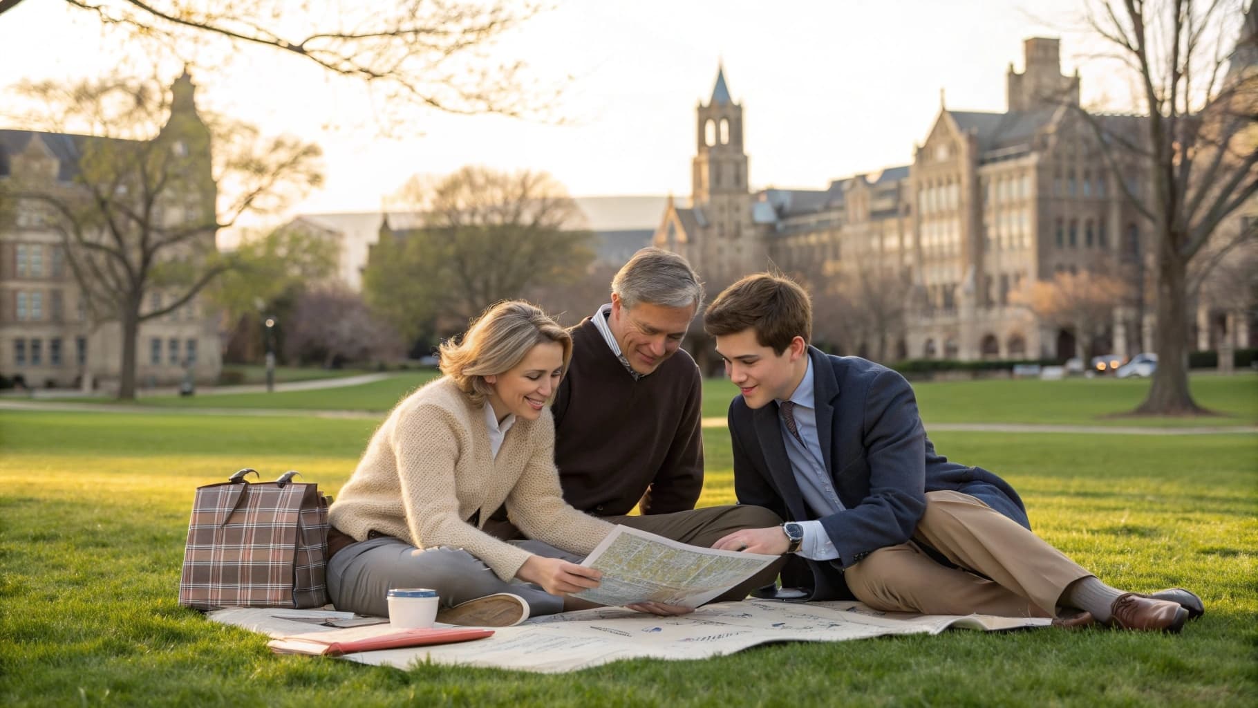 Parents visiting college campus with their child